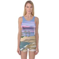 Vacation Island Sunset Sunrise One Piece Boyleg Swimsuit by Salman4z