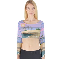 Vacation Island Sunset Sunrise Long Sleeve Crop Top by Salman4z