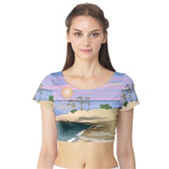 Vacation Island Sunset Sunrise Short Sleeve Crop Top by Salman4z