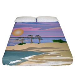 Vacation Island Sunset Sunrise Fitted Sheet (california King Size) by Salman4z