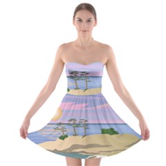 Vacation Island Sunset Sunrise Strapless Bra Top Dress by Salman4z