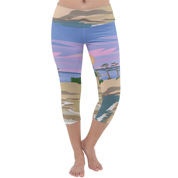 Vacation Island Sunset Sunrise Capri Yoga Leggings