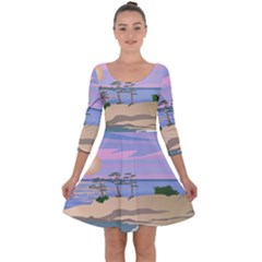 Vacation Island Sunset Sunrise Quarter Sleeve Skater Dress by Salman4z