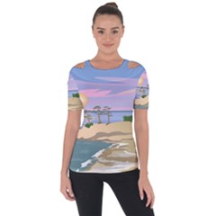 Vacation Island Sunset Sunrise Shoulder Cut Out Short Sleeve Top by Salman4z