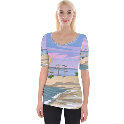 Vacation Island Sunset Sunrise Wide Neckline Tee by Salman4z