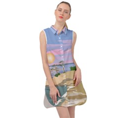 Vacation Island Sunset Sunrise Sleeveless Shirt Dress by Salman4z