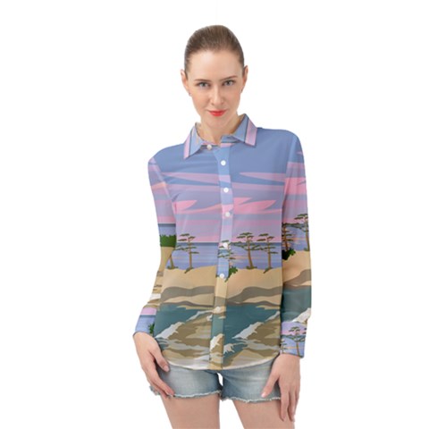 Vacation Island Sunset Sunrise Long Sleeve Chiffon Shirt by Salman4z