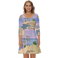 Vacation Island Sunset Sunrise Shoulder Cut Out Zip Up Dress by Salman4z