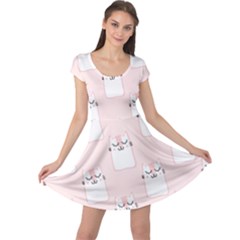 Pattern Pink Cute Sweet Fur Cats Cap Sleeve Dress