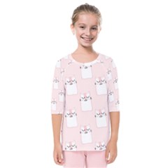 Pattern Pink Cute Sweet Fur Cats Kids  Quarter Sleeve Raglan Tee