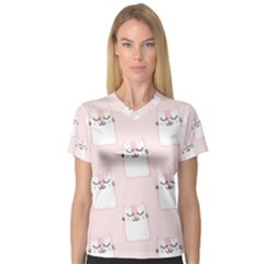 Pattern Pink Cute Sweet Fur Cats V-Neck Sport Mesh Tee