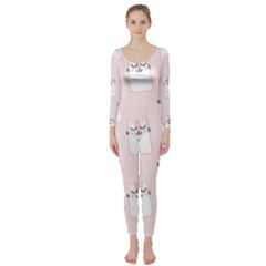 Pattern Pink Cute Sweet Fur Cats Long Sleeve Catsuit