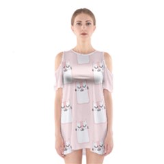 Pattern Pink Cute Sweet Fur Cats Shoulder Cutout One Piece Dress