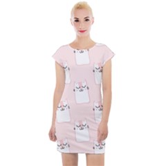 Pattern Pink Cute Sweet Fur Cats Cap Sleeve Bodycon Dress