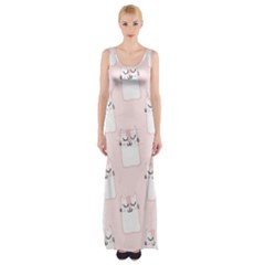 Pattern Pink Cute Sweet Fur Cats Thigh Split Maxi Dress