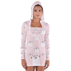 Pattern Pink Cute Sweet Fur Cats Long Sleeve Hooded T-shirt