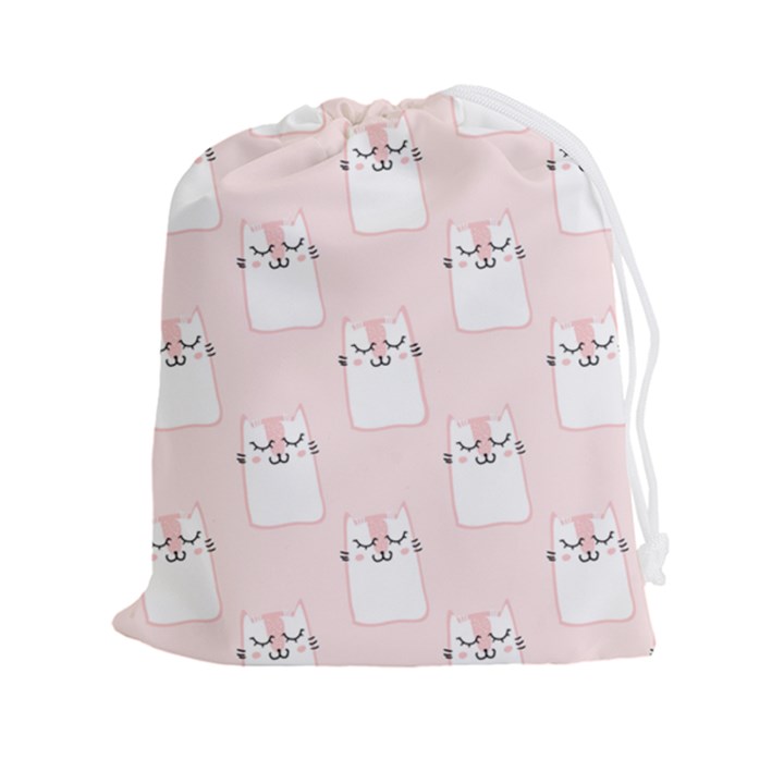 Pattern Pink Cute Sweet Fur Cats Drawstring Pouch (2XL)