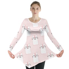 Pattern Pink Cute Sweet Fur Cats Long Sleeve Tunic 