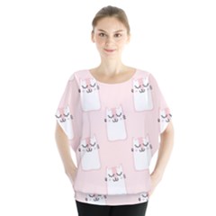 Pattern Pink Cute Sweet Fur Cats Batwing Chiffon Blouse