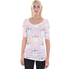 Pattern Pink Cute Sweet Fur Cats Wide Neckline Tee