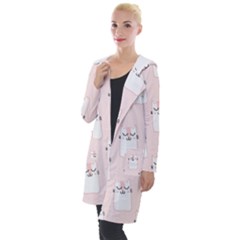 Pattern Pink Cute Sweet Fur Cats Hooded Pocket Cardigan