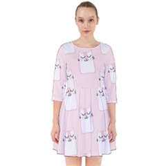 Pattern Pink Cute Sweet Fur Cats Smock Dress