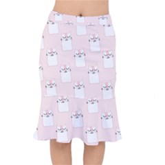 Pattern Pink Cute Sweet Fur Cats Short Mermaid Skirt