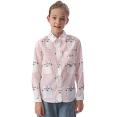 Pattern Pink Cute Sweet Fur Cats Kids  Long Sleeve Shirt