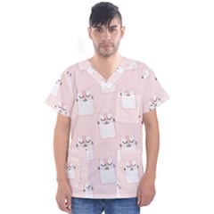 Pattern Pink Cute Sweet Fur Cats Men s V-Neck Scrub Top