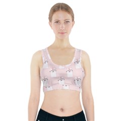 Pattern Pink Cute Sweet Fur Cats Sports Bra With Pocket