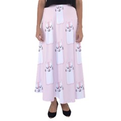 Pattern Pink Cute Sweet Fur Cats Flared Maxi Skirt