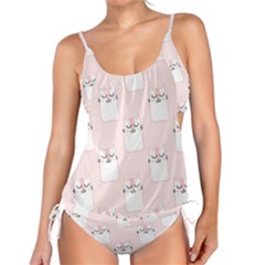 Pattern Pink Cute Sweet Fur Cats Tankini Set