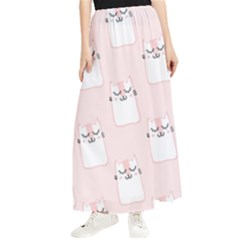 Pattern Pink Cute Sweet Fur Cats Maxi Chiffon Skirt