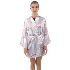 Pattern Pink Cute Sweet Fur Cats Long Sleeve Satin Kimono