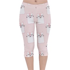 Pattern Pink Cute Sweet Fur Cats Velvet Capri Leggings 