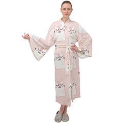 Pattern Pink Cute Sweet Fur Cats Maxi Velvet Kimono