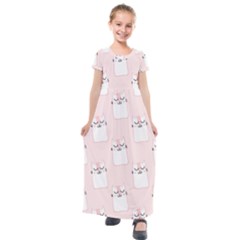 Pattern Pink Cute Sweet Fur Cats Kids  Short Sleeve Maxi Dress