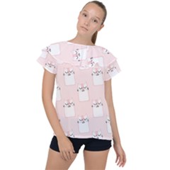 Pattern Pink Cute Sweet Fur Cats Ruffle Collar Chiffon Blouse