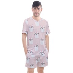 Pattern Pink Cute Sweet Fur Cats Men s Mesh Tee and Shorts Set