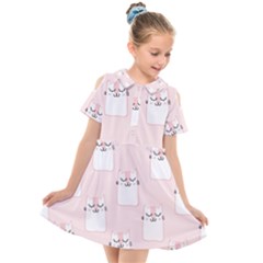 Pattern Pink Cute Sweet Fur Cats Kids  Short Sleeve Shirt Dress by Salman4z