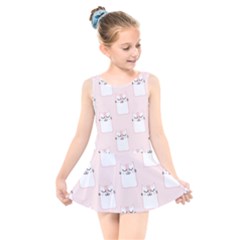 Pattern Pink Cute Sweet Fur Cats Kids  Skater Dress Swimsuit