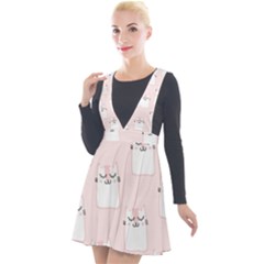 Pattern Pink Cute Sweet Fur Cats Plunge Pinafore Velour Dress