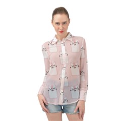 Pattern Pink Cute Sweet Fur Cats Long Sleeve Chiffon Shirt