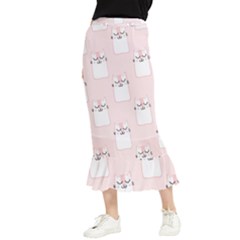 Pattern Pink Cute Sweet Fur Cats Maxi Fishtail Chiffon Skirt