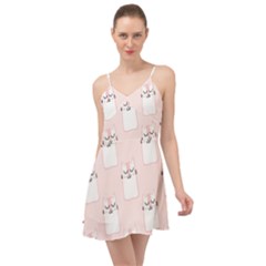 Pattern Pink Cute Sweet Fur Cats Summer Time Chiffon Dress