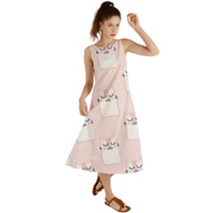 Pattern Pink Cute Sweet Fur Cats Summer Maxi Dress