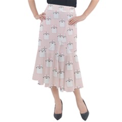 Pattern Pink Cute Sweet Fur Cats Midi Mermaid Skirt