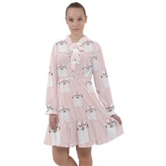 Pattern Pink Cute Sweet Fur Cats All Frills Chiffon Dress