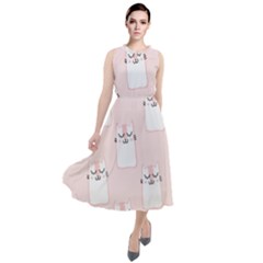 Pattern Pink Cute Sweet Fur Cats Round Neck Boho Dress