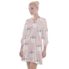 Pattern Pink Cute Sweet Fur Cats Open Neck Shift Dress